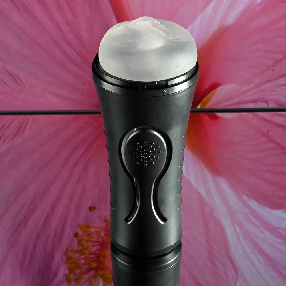 Zero Tolerance HOLD TIGHT -  USB Rechargeable Vibrating Vagina Stroker on a colorful background.