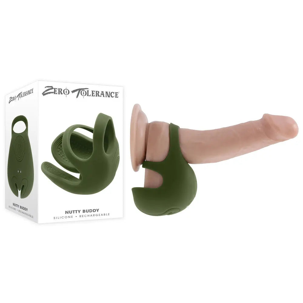 Affordable quality Zero Tolerance NUTTY BUDDY - Olive  USB Rechargeable Vibrating Cock & Balls Ring  from Zero Tolerance by Discreet Intimate Essentials with Discreet Delivery 