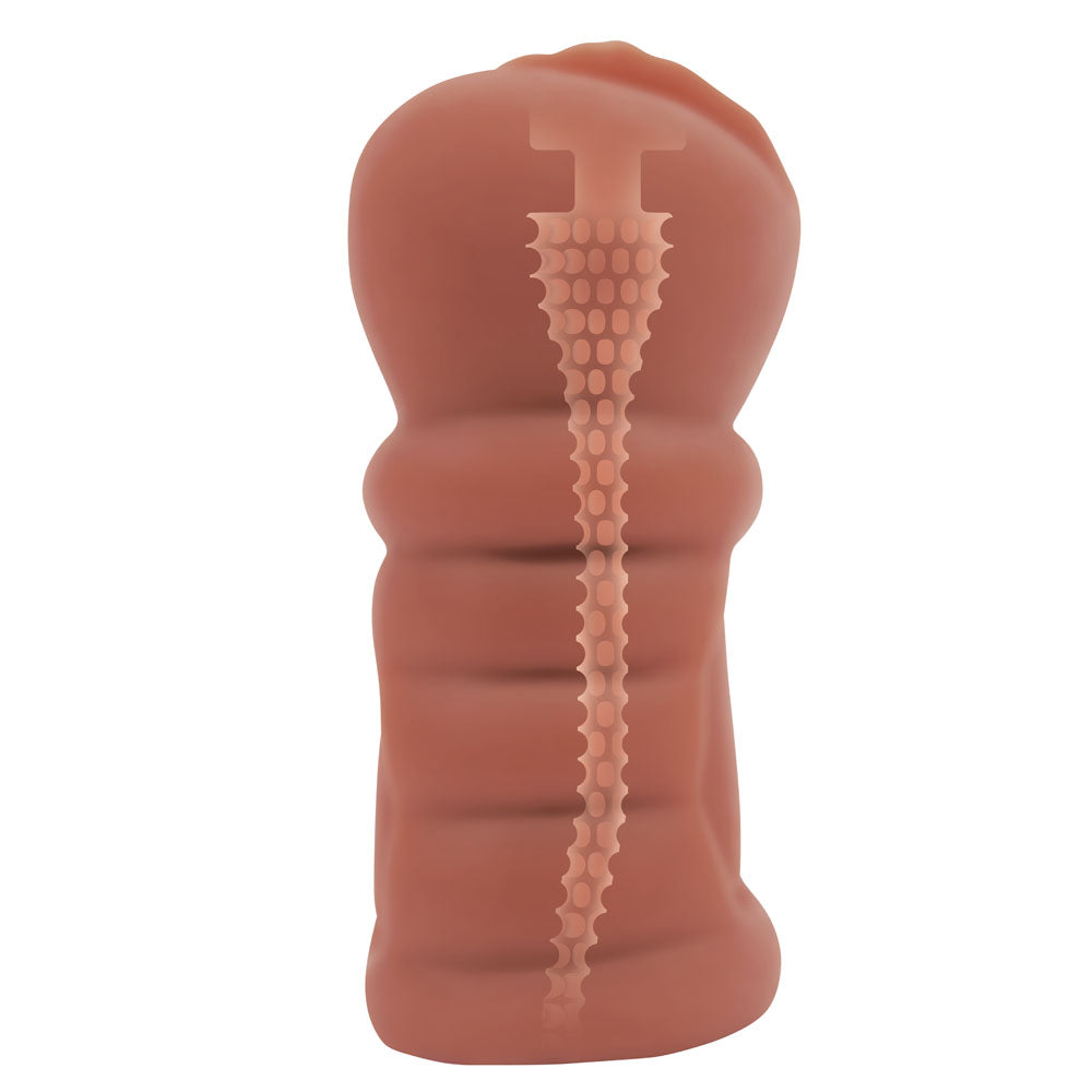 Zolo Stroke Off Latina Pussy Stroker - Tan Vagina Stroker showcasing a realistic design and skin-soft texture.