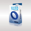 Zolo Extra Thick Silicone Cock Ring -  40 mm Cock Ring packaging with blue design and information on ultra toughness.