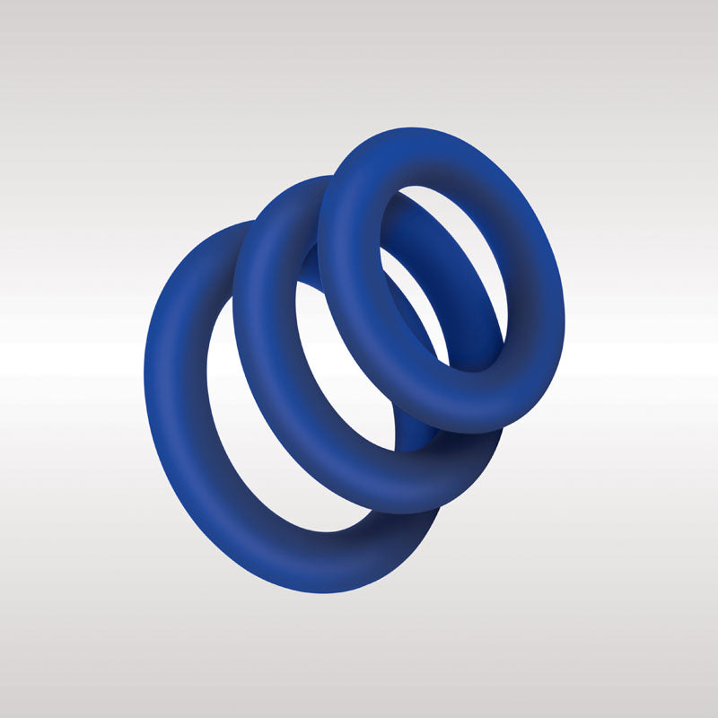 Zolo Extra Thick Silicone Cock Rings 3-Pack - Thick Cock Rings - Set of 3 Sizes displayed in blue color.