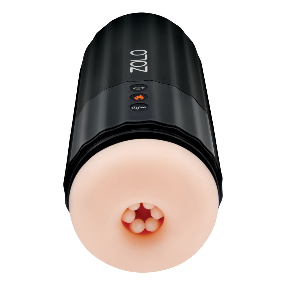 Zolo Jerkmaster - USB Rechargeable Stroking & Sucking Masturbator with textured ribbed sleeve and control buttons.