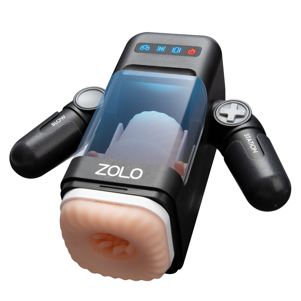 Zolo Blowstation - USB Rechargeable Auto Blowjob Masturbator featuring interactive controls for varied pleasure.