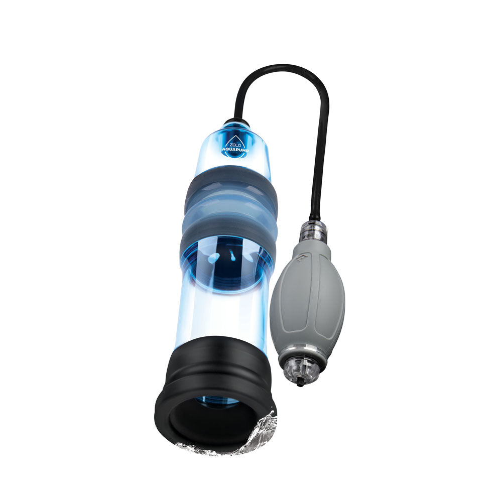 Zolo Aquapump Pro -  Water Penis Pump showcasing a clear design and manual pump for customizable intimate experiences.