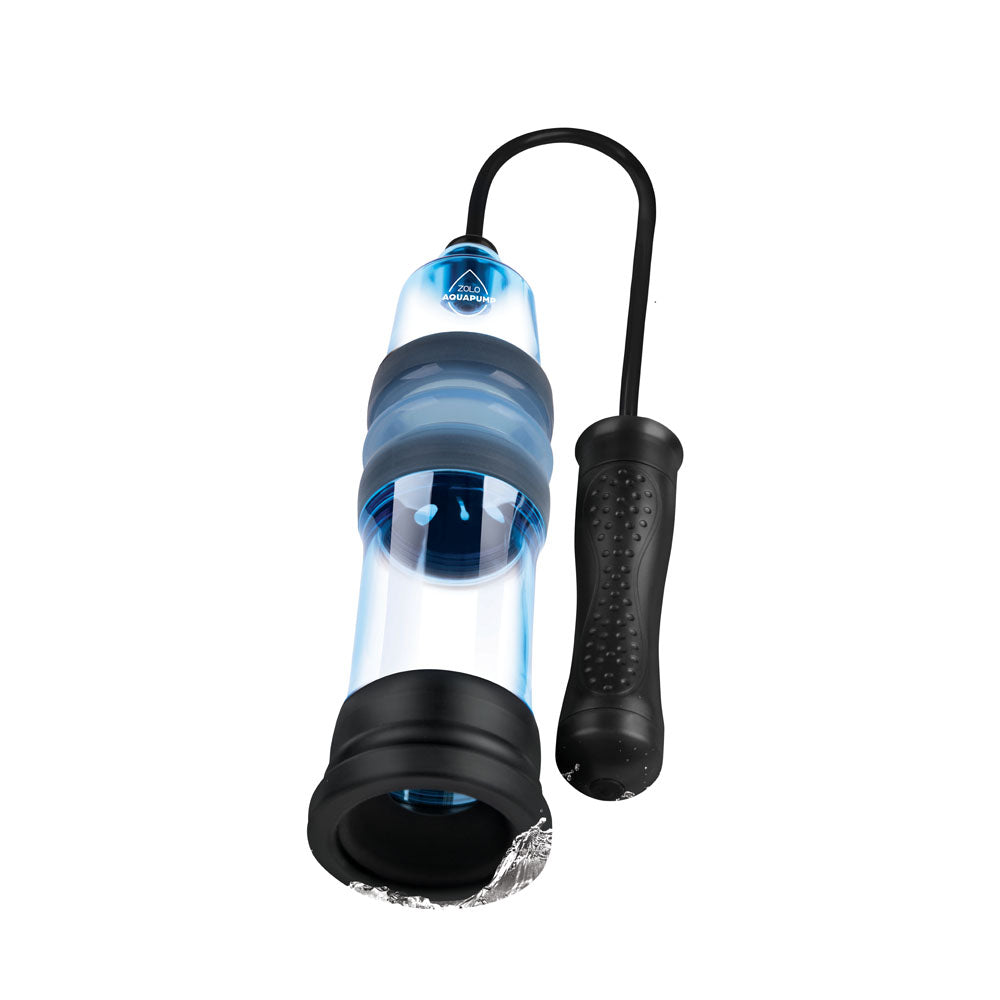 Zolo Aquapump Compact Auto -  Auto Water Penis Pump featuring a transparent design and ergonomic handle for easy use.