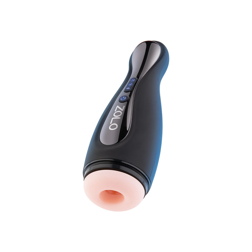 Zolo Blowpin - USB Rechargeable Auto Sucking and Vibrating Masturbator resting on a white background, showcasing its sleek design.