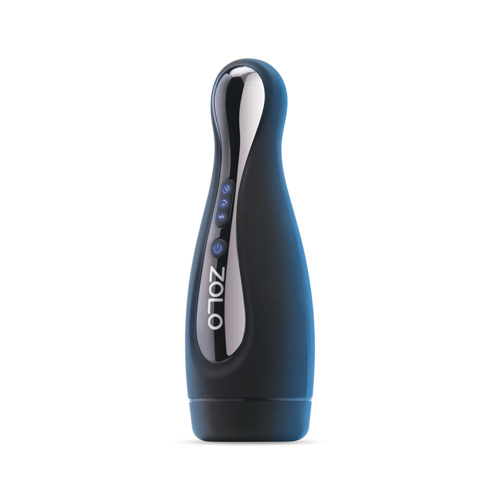 Zolo Blowpin - USB Rechargeable Auto Sucking and Vibrating Masturbator in sleek black design with control buttons.