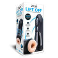 Zolo Lift Off -  USB Rechargeable Vibrating and Thrusting Auto Stroker packaging showcasing features and design.