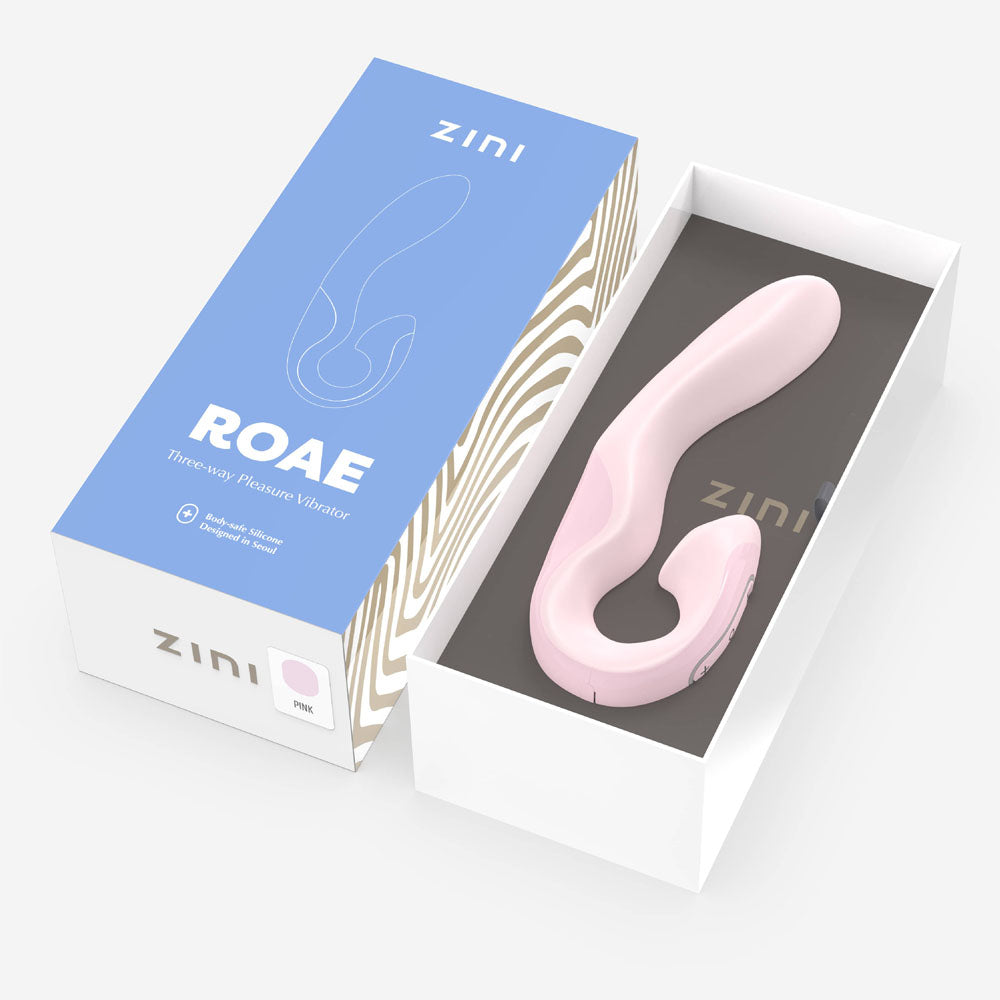 Zini Roae -  -  19.5 cm USB Rechargeable Vibrator package featuring a soft pink design.