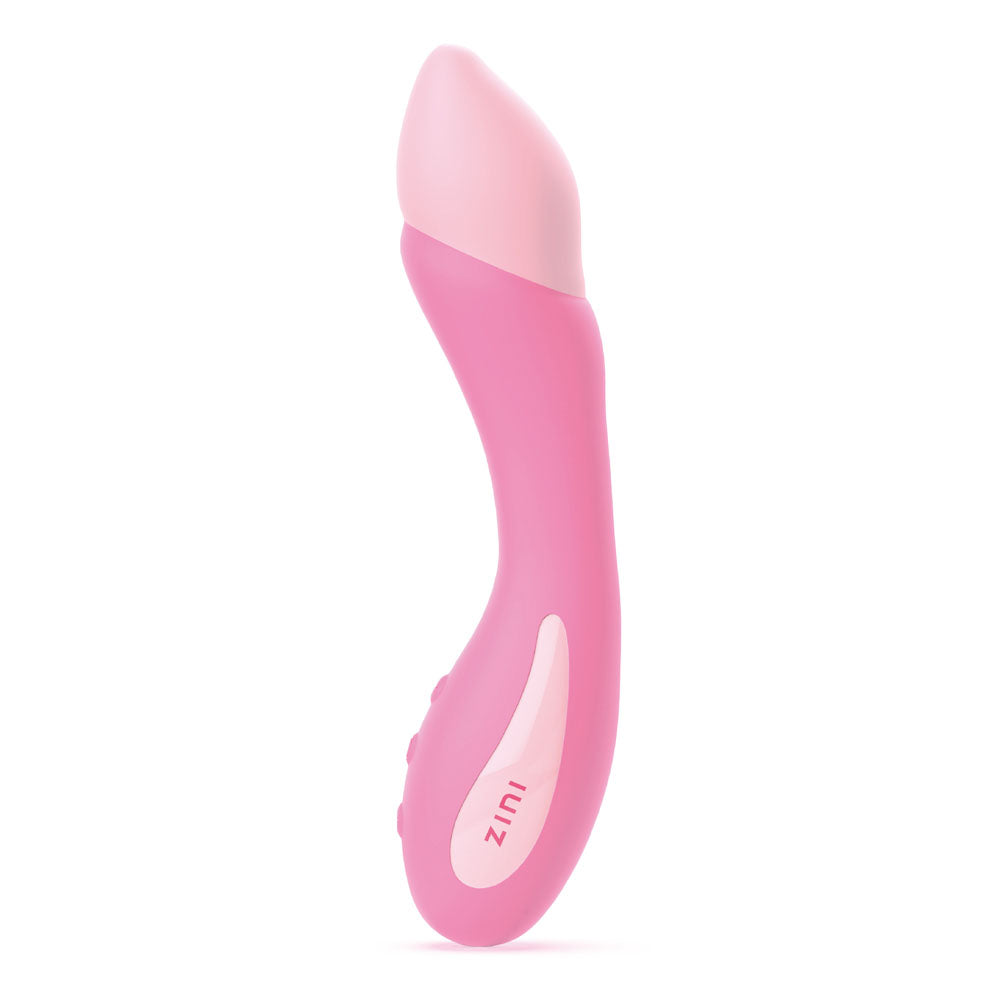 Zini Bloom - Cherry Blossom 18.2 cm USB Rechargeable Vibrator side view in pink with button controls for ultimate pleasure.