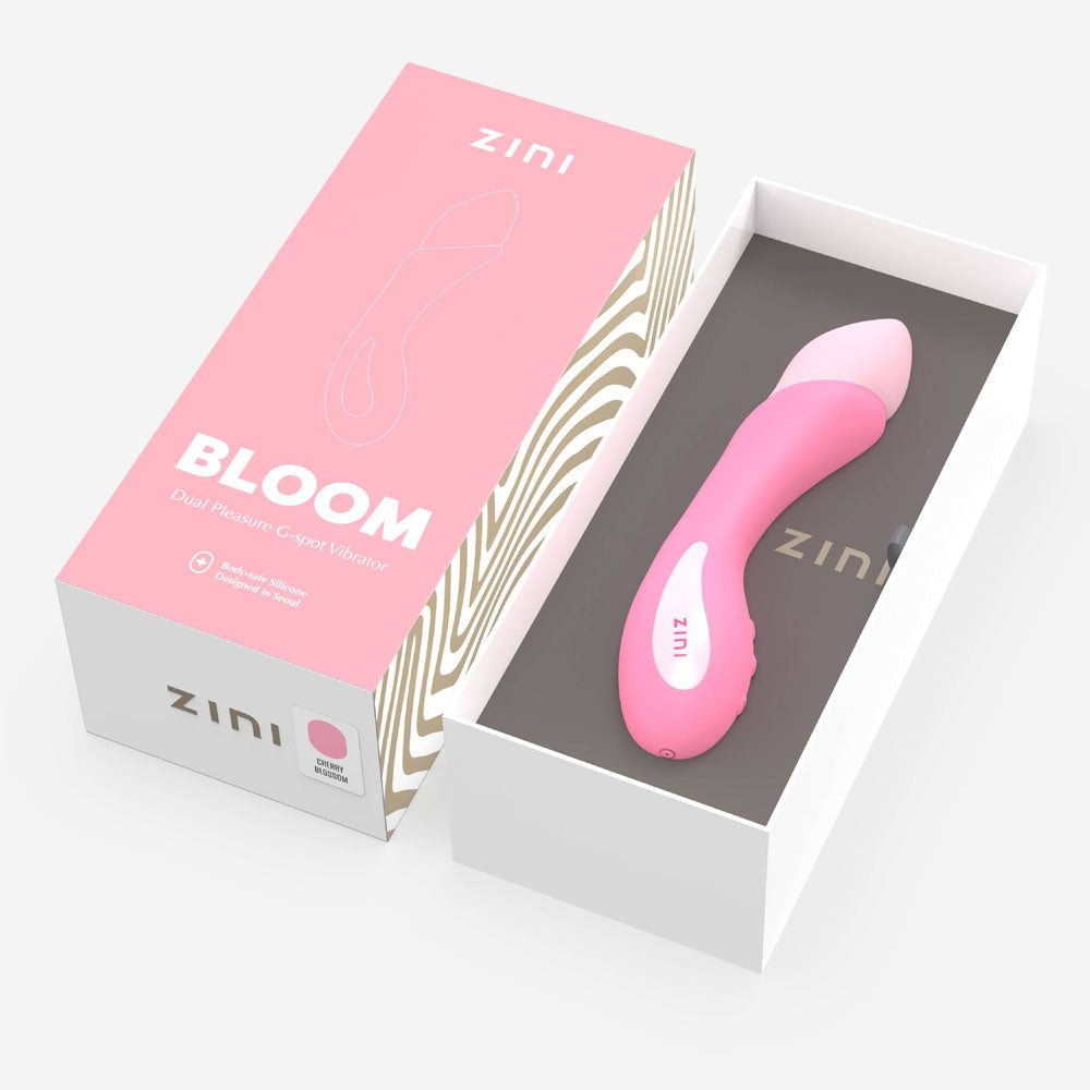 Zini Bloom - Cherry Blossom 18.2 cm USB Rechargeable Vibrator in packaging, perfect for intimate essentials for her.