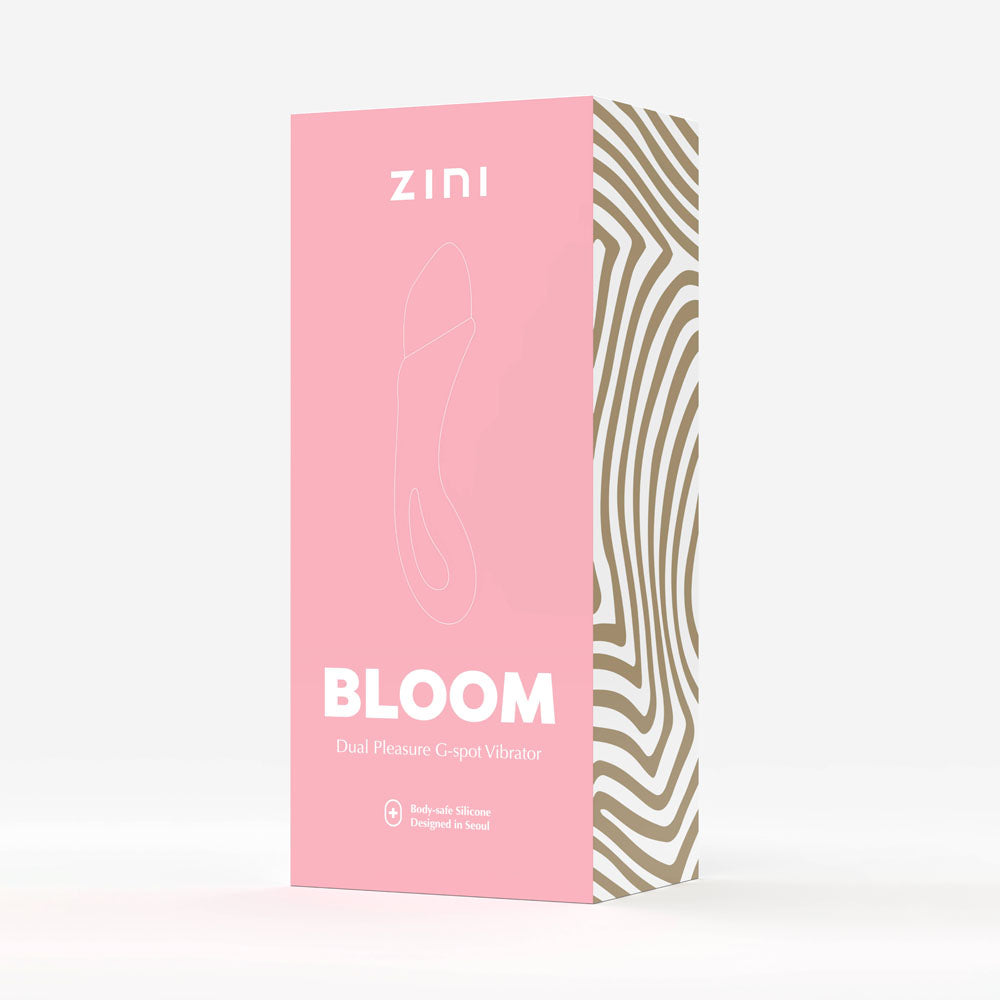 Zini Bloom - Cherry Blossom 18.2 cm USB Rechargeable Vibrator packaging featuring a dual pleasure G-spot design.