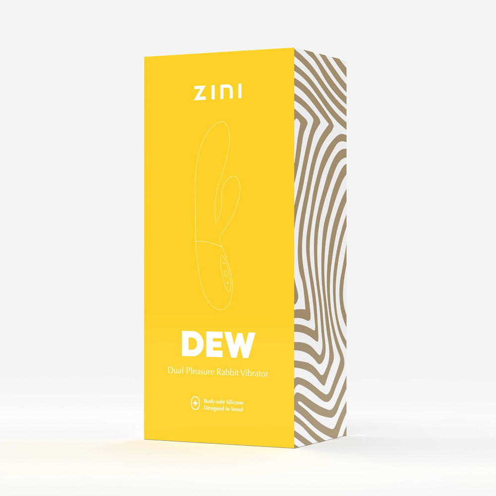 Zini Dew - Hydrangea 20 cm USB Rechargeable Rabbit Vibrator packaging design, showcasing dual pleasure features and vibrant color.