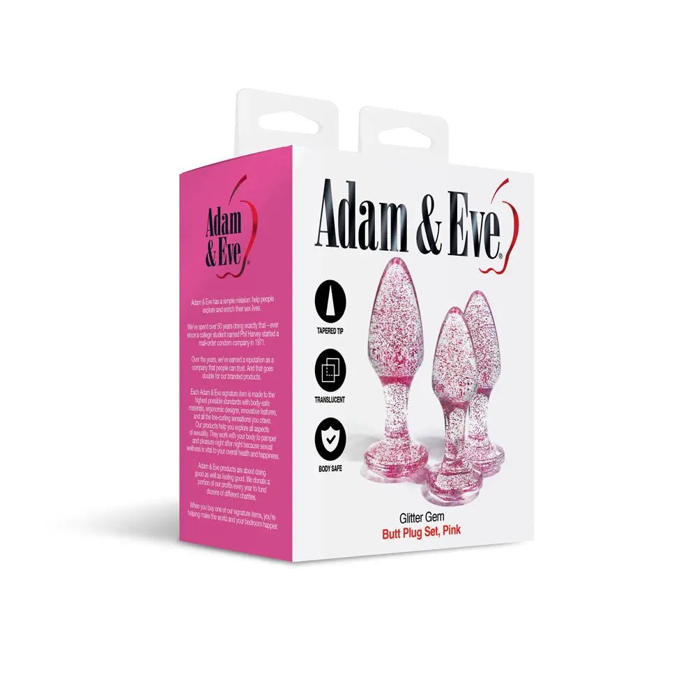 Shop affordable quality Adam & Eve Glitter Gem 3-Piece Butt Plug Set - Glitter Butt Plugs - Set of 3 Sizes - Discreet Intimate Essentials - ANAL TOYS - Adam & Eve
