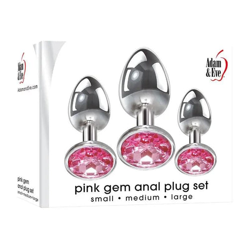 Adam & Eve Pink Gem Anal Plug Set - Metallic Butt Plugs with Gems - Set of 3 Sizes Adam & Eve Discreet Intimate Essentials.