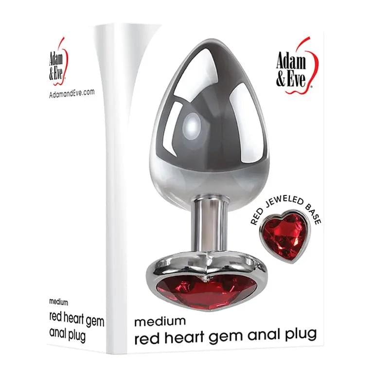 Adam & Eve Red Heart Gen Anal Plug - Medium - Metallic 8.25 cm Butt Plug with Heart Gem Base Adam & Eve Discreet Intimate Essentials.