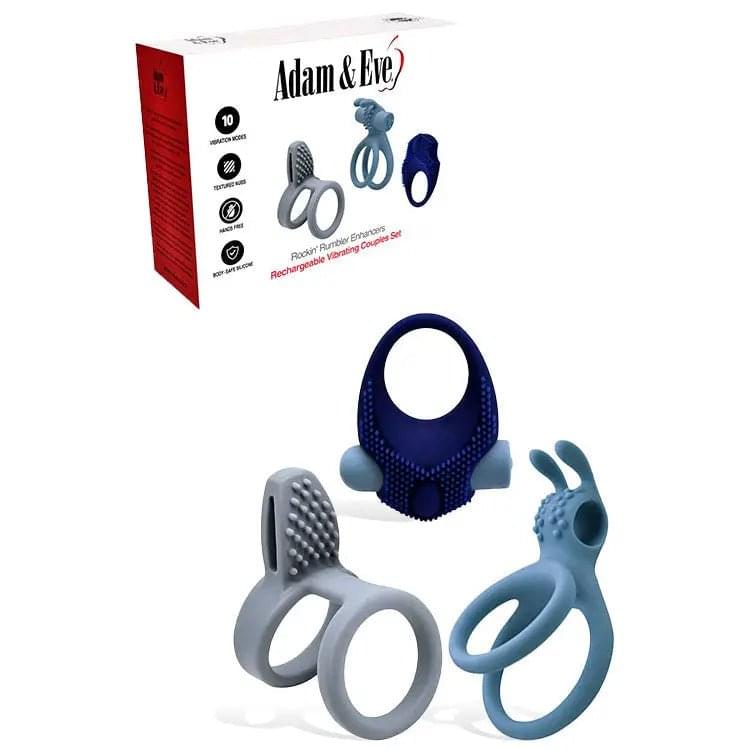 Adam & Eve ROCKIN RUMBLER ENHANCERS - Silicone Cock Rings with Rechargeable Vibrating Bullet - Set of 3 Adam & Eve Discreet Intimate Essentials.