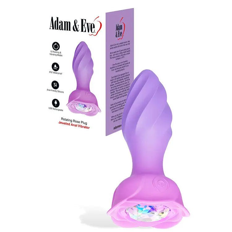 Shop affordable quality Adam & Eve ROTATING ROSE PLUG - 12 cm USB Rechargeable Rotating & Vibrating Butt Plug with Gem Base - Discreet Intimate Essentials - ANAL TOYS - Adam & Eve