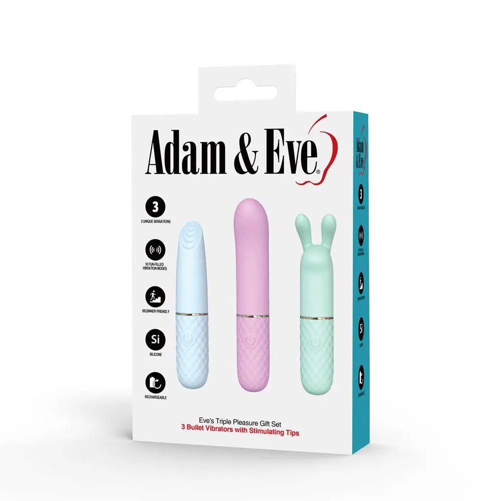 Shop affordable quality Adam & Eve TRIPLE PLEASURES - USB Rechargeable Vibrators - Set of 3 - Discreet Intimate Essentials - VIBRATORS - Adam & Eve