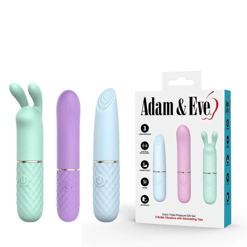 Adam & Eve TRIPLE PLEASURES -  USB Rechargeable Vibrators - Set of 3 Adam & Eve Discreet Intimate Essentials.