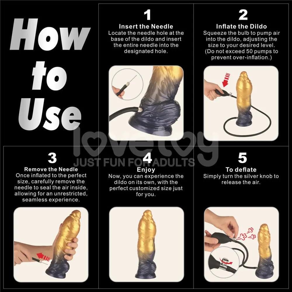 Aerosx 10 Inch Dual Density Inflatable Dildo - Gold/Blue 33 cm Inflatable Fantasy Dildo Lovetoy Discreet Intimate Essentials.