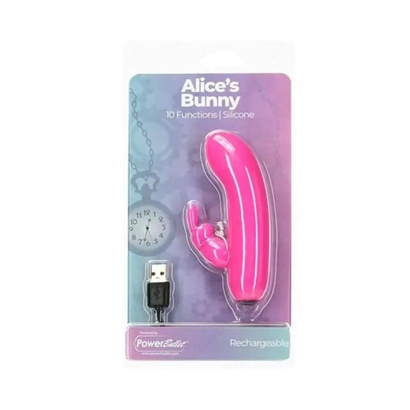Alices Bunny Rechargeable Bullet w Rabbit Sleeve Pink PowerBullet Discreet Intimate Essentials.