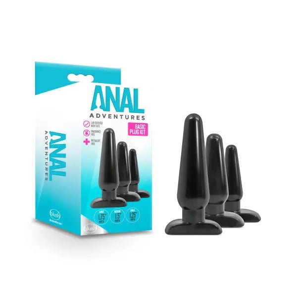 Shop affordable quality Anal Adventures Basic Plug Kit - Black Butt Plugs - Set of 3 Sizes - Discreet Intimate Essentials - ANAL TOYS - Blush Novelties