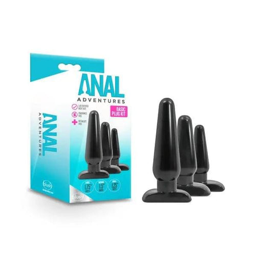 Anal Adventures Basic Plug Kit - Black Butt Plugs - Set of 3 Sizes Blush Novelties Discreet Intimate Essentials.