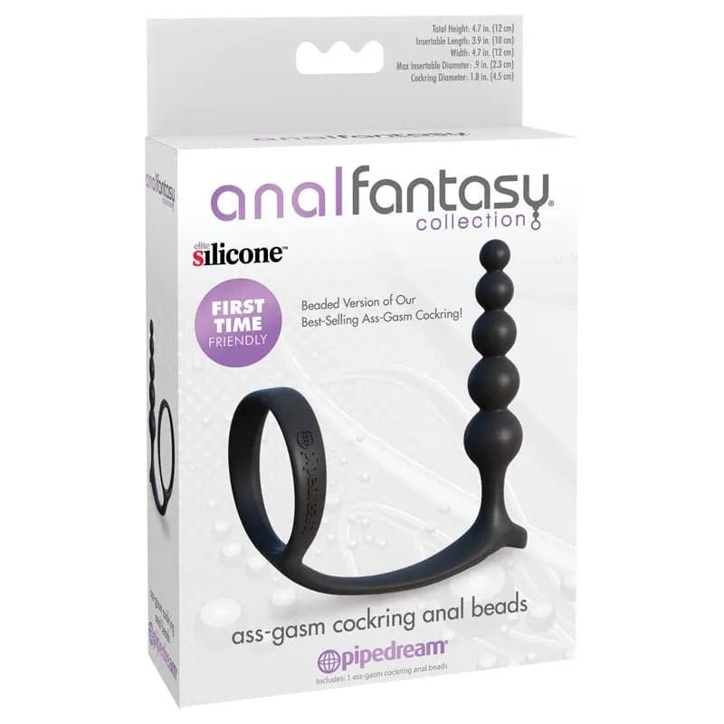 Anal Fantasy Collection Ass-Gasm Cockring Anal Beads -  Cock Ring with Anal Plug Pipedream Discreet Intimate Essentials.