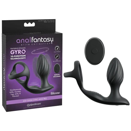 Anal Fantasy Elite Ass-Gasm Gyro-Milk Pro -  USB Rechargeable Gyrating Butt Plug with Cock Ring Pipedream Discreet Intimate Essentials.