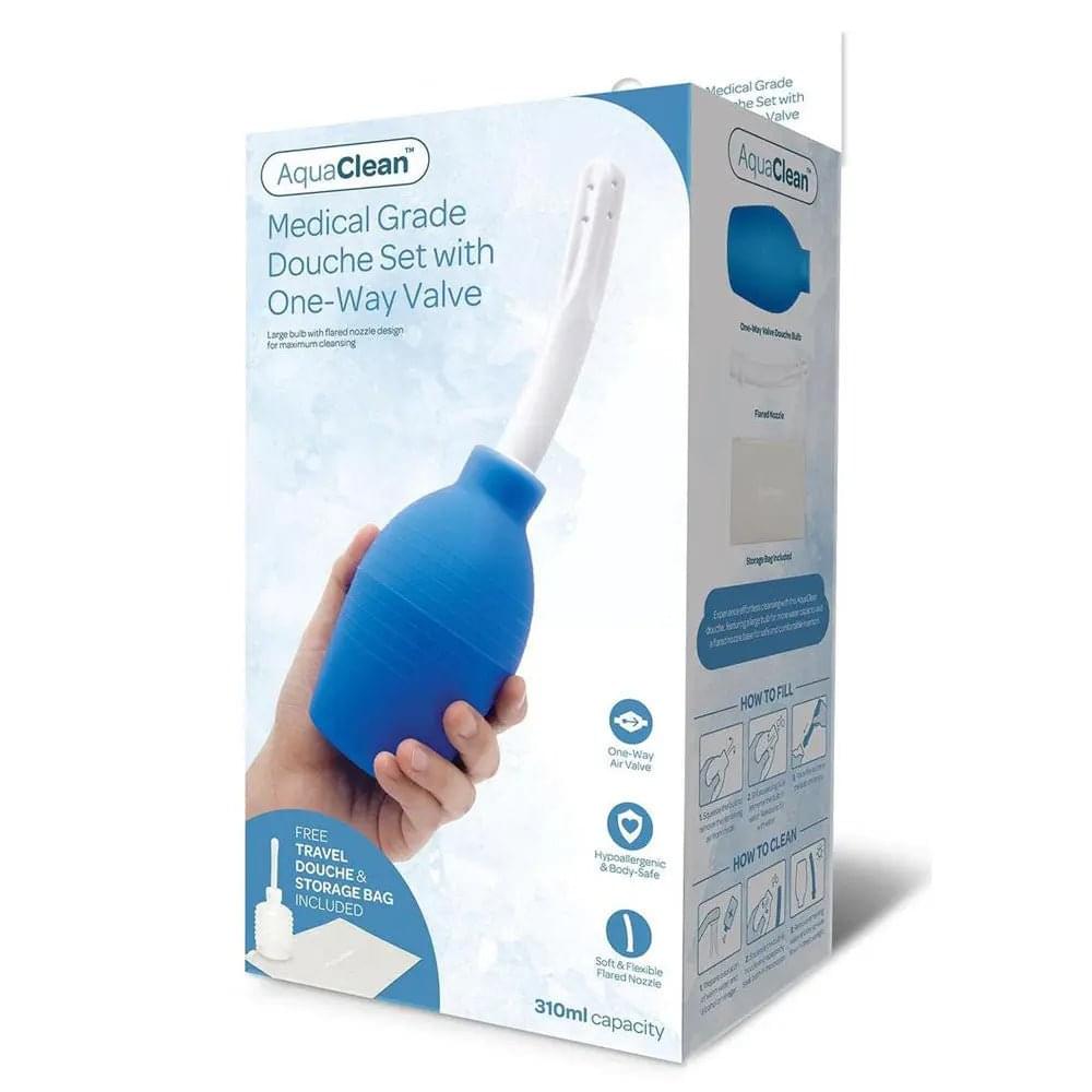 AquaClean Medical Grade Douche Set with 1-Way Valve - 310 ml Capacity with Free Travel Douche Included Xgen Products Discreet Intimate Essentials.
