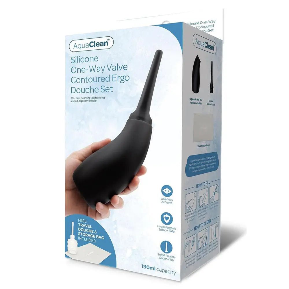 Shop affordable quality AquaClean Silicone 1-Way Valve Contoured Ergo Douche Set - 190 ml Capacity with Free Travel Douche Included - Discreet Intimate Essentials - HEALTH CARE - Xgen Products