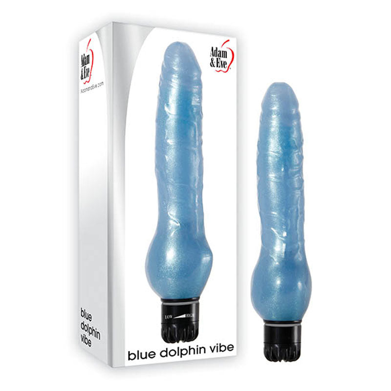 Adam & Eve Dolphin Vibe - 21.6 cm (8.5'') Vibrator in blue packaging with a realistic design.