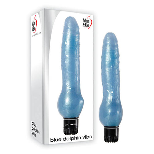 Adam & Eve Dolphin Vibe - 21.6 cm (8.5'') Vibrator in blue packaging with a realistic design.