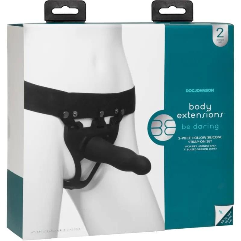 Be Daring 7in Bulbed Dong 2 Pc Hollow Silicone Strap-On Set Body Extension Discreet Intimate Essentials.