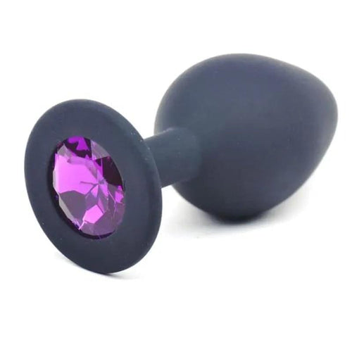 Black Silicone Anal Plug Medium w Purple Diamond Daytona Discreet Intimate Essentials.