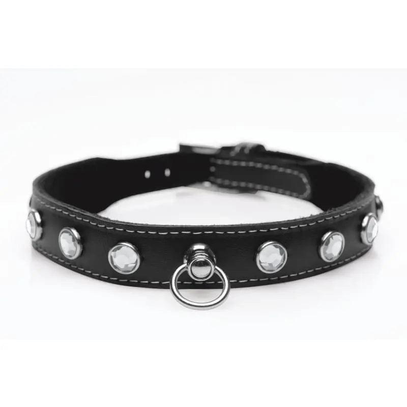 Bling Vixen Leather Choker w Clear Rhinestones Master Series Discreet Intimate Essentials.
