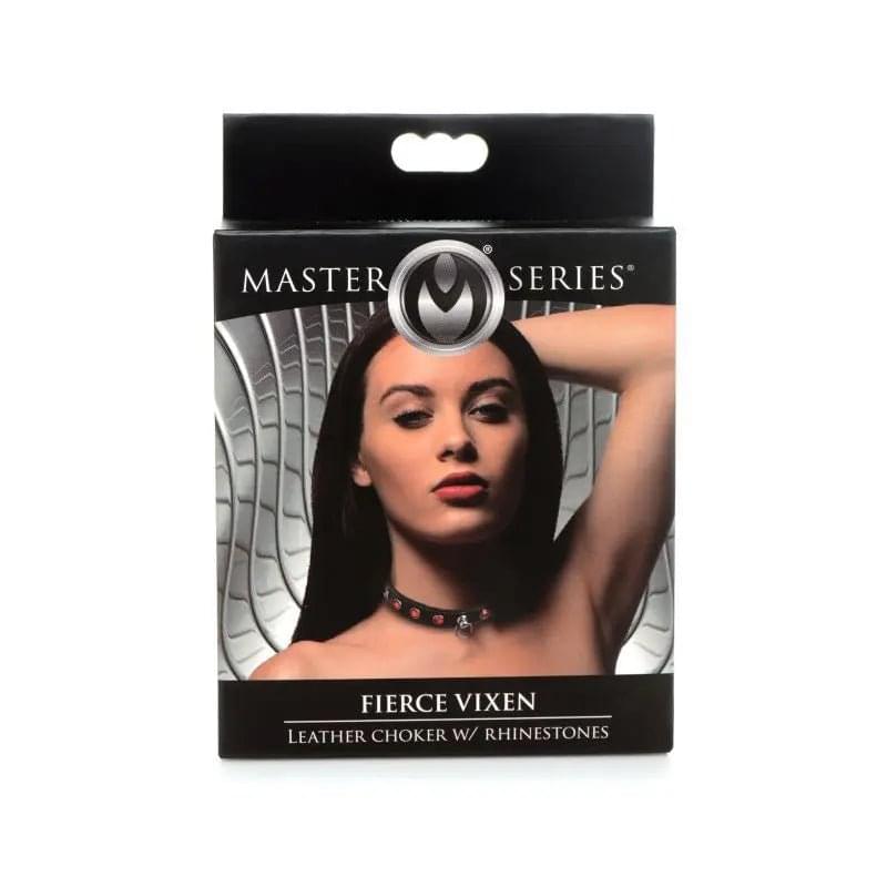Bling Vixen Leather Choker w Red Rhinestones Master Series Discreet Intimate Essentials.