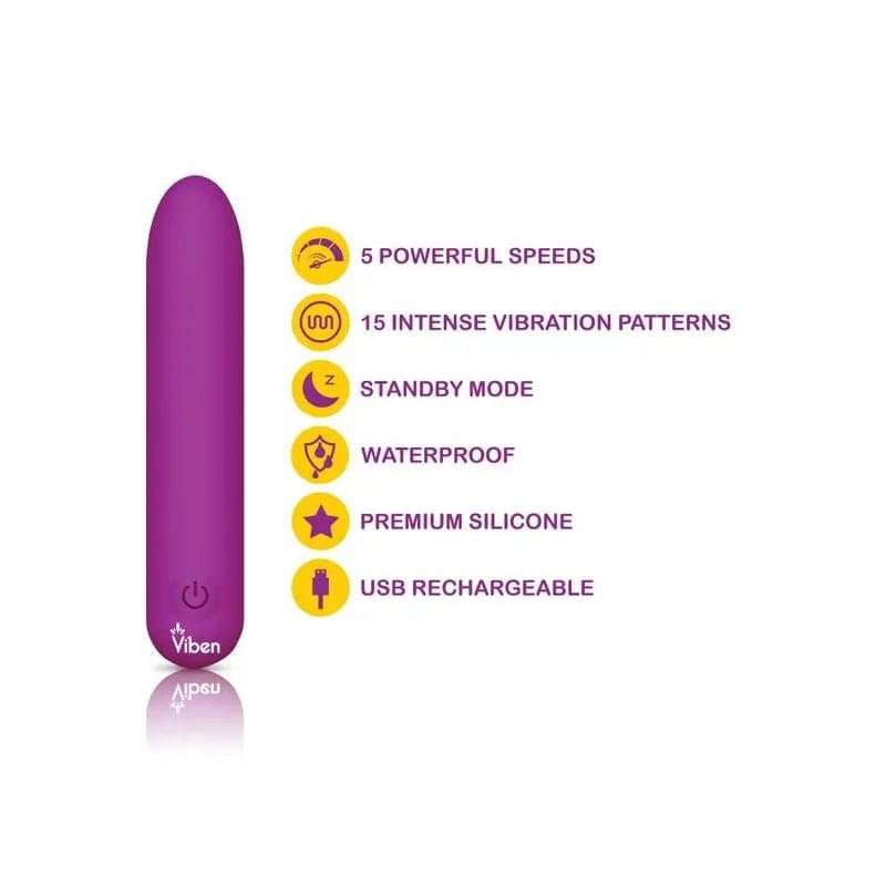 Bombshell 5 Speed 9.5cm USB Mighty Bullet Berry Viben Discreet Intimate Essentials.
