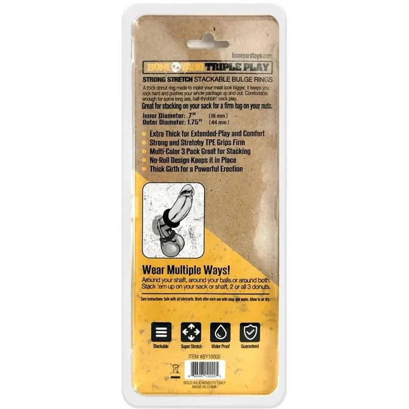 Boneyard Triple Play Cock Rings - 3 Pack C1 Releasing Discreet Intimate Essentials.