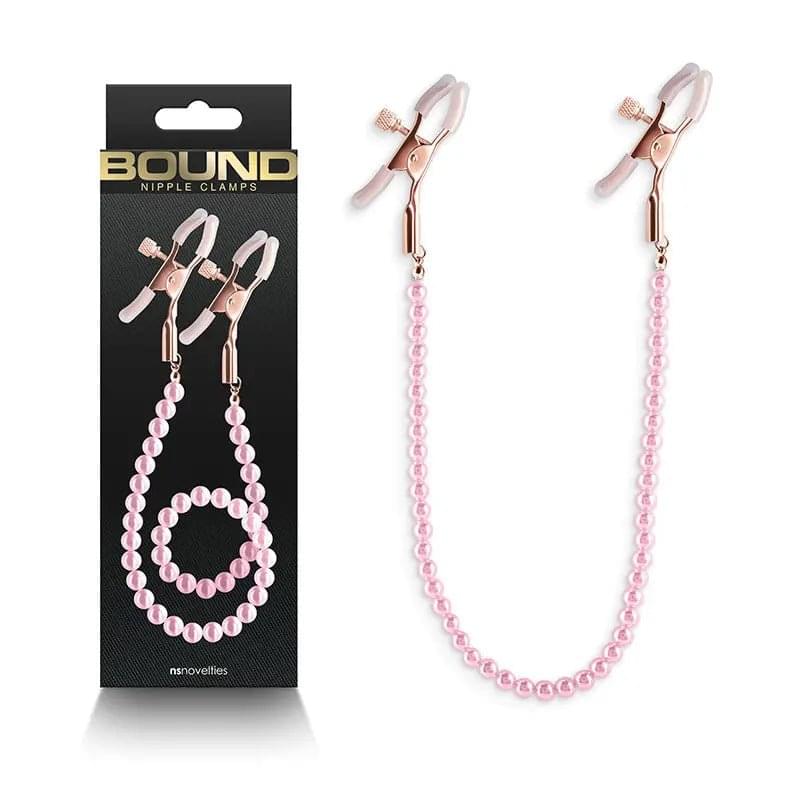 Bound Nipple Clamps - DC1 -  - Gold Nipple Clamps with  Pearl Chain NS Novelties Discreet Intimate Essentials.