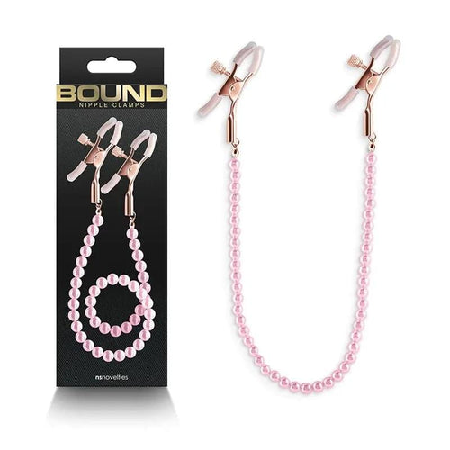 Bound Nipple Clamps - DC1 -  - Gold Nipple Clamps with  Pearl Chain NS Novelties Discreet Intimate Essentials.