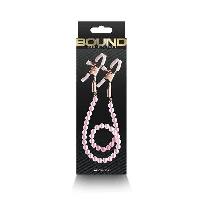 Bound Nipple Clamps - DC1 -  - Gold Nipple Clamps with  Pearl Chain NS Novelties Discreet Intimate Essentials.