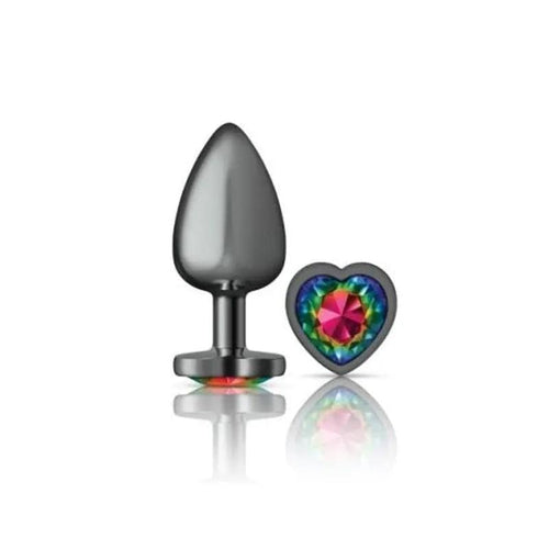 Cheeky Charms Gunmetal  Butt Plug w Heart Rainbow Jewel Large Cheeky Charms Discreet Intimate Essentials.