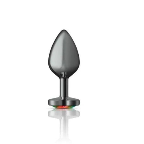Cheeky Charms Gunmetal  Butt Plug w Heart Rainbow Jewel Medium Cheeky Charms Discreet Intimate Essentials.
