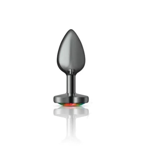 Cheeky Charms Gunmetal  Butt Plug w Heart Rainbow Jewel Small Cheeky Charms Discreet Intimate Essentials.
