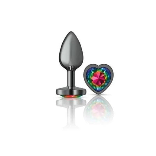 Cheeky Charms Gunmetal  Butt Plug w Heart Rainbow Jewel Small Cheeky Charms Discreet Intimate Essentials.