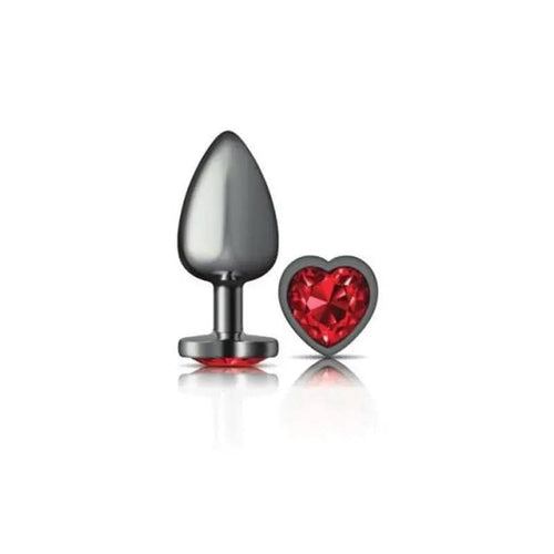 Cheeky Charms Gunmetal  Butt Plug w Heart Red Jewel Large Cheeky Charms Discreet Intimate Essentials.