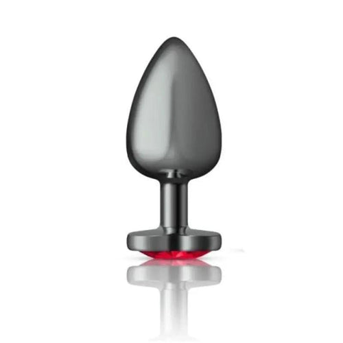 Cheeky Charms Gunmetal  Butt Plug w Heart Red Jewel Large Cheeky Charms Discreet Intimate Essentials.