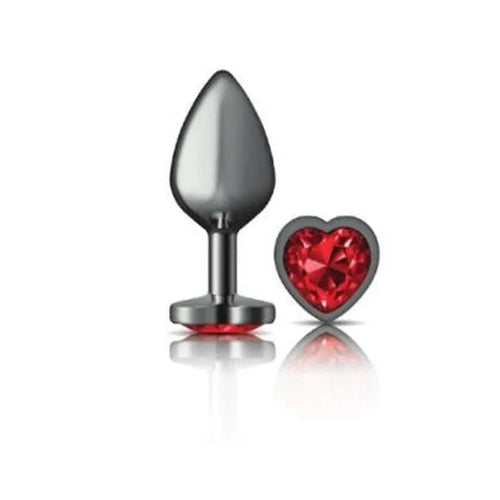 Cheeky Charms Gunmetal  Butt Plug w Heart Red Jewel Medium Cheeky Charms Discreet Intimate Essentials.
